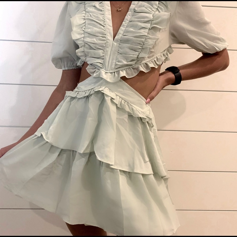 Sage cut out dress